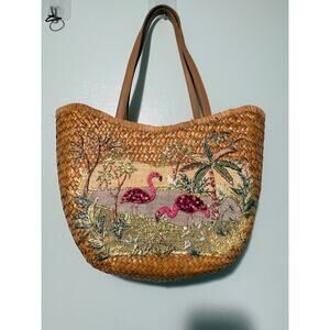 Capelli Straworld‎ Woven Flamingo Basket Boho Purse Beach